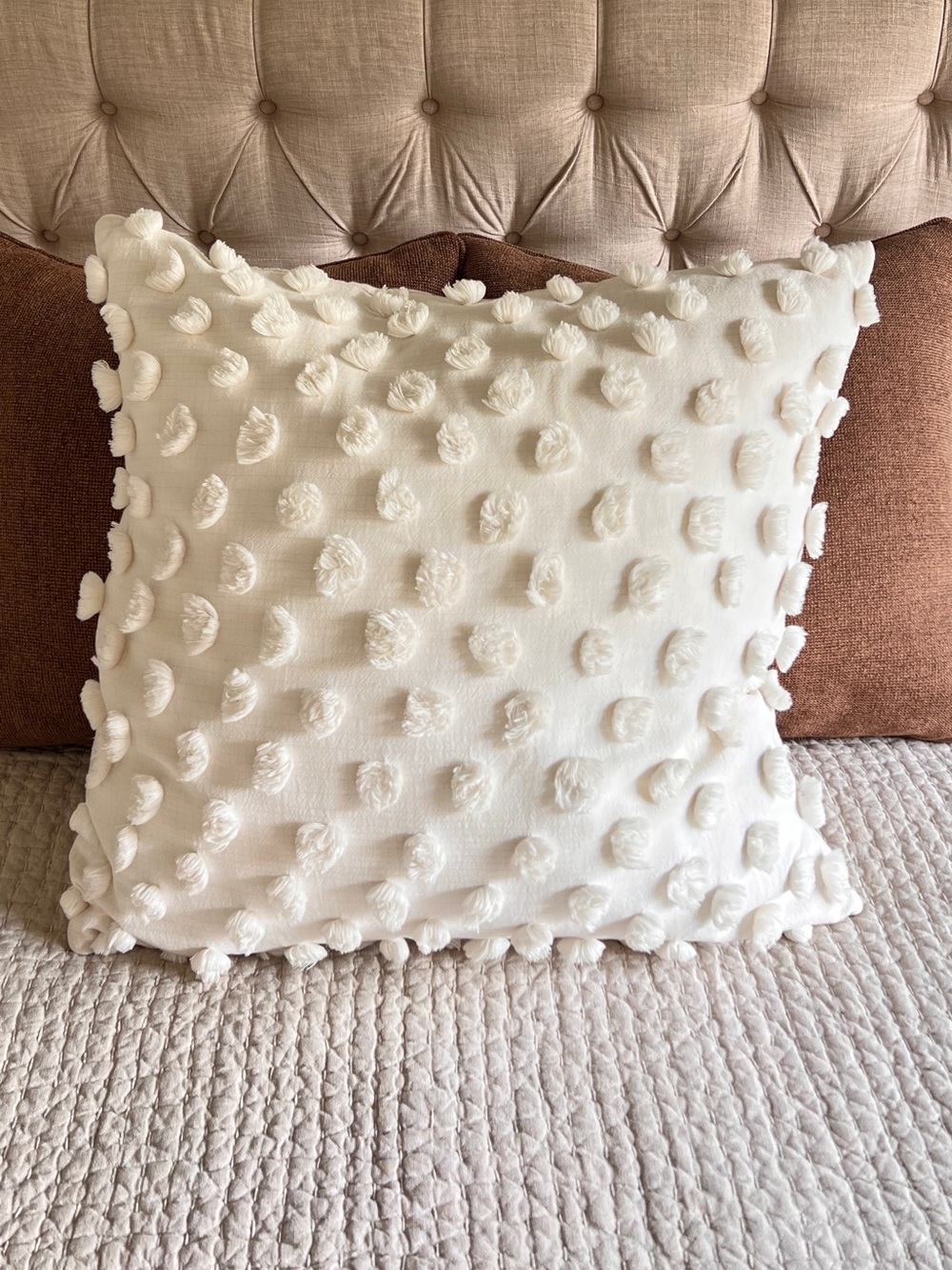West Elm Large Ivory Pom Pom Throw Pillow Cover 24x24 - with Insert
